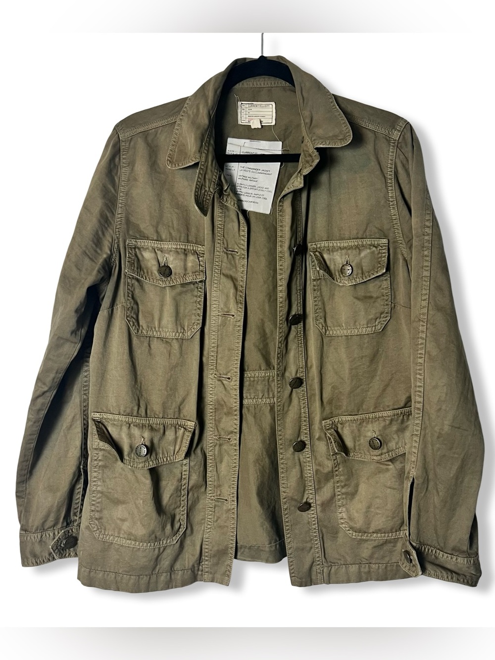 Current/Elliott Commander Military Jacket Army Green Cotton Sz M